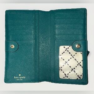 Kate Spade Outlet Teal Saffiano Leather Long Bifold Wallet
